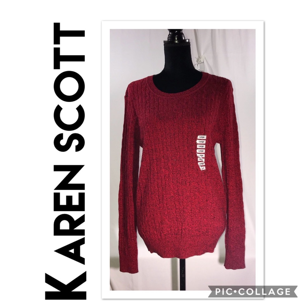 KAREN SCOTT CABLE CREW NECK LONG SLEEVE SWEATER